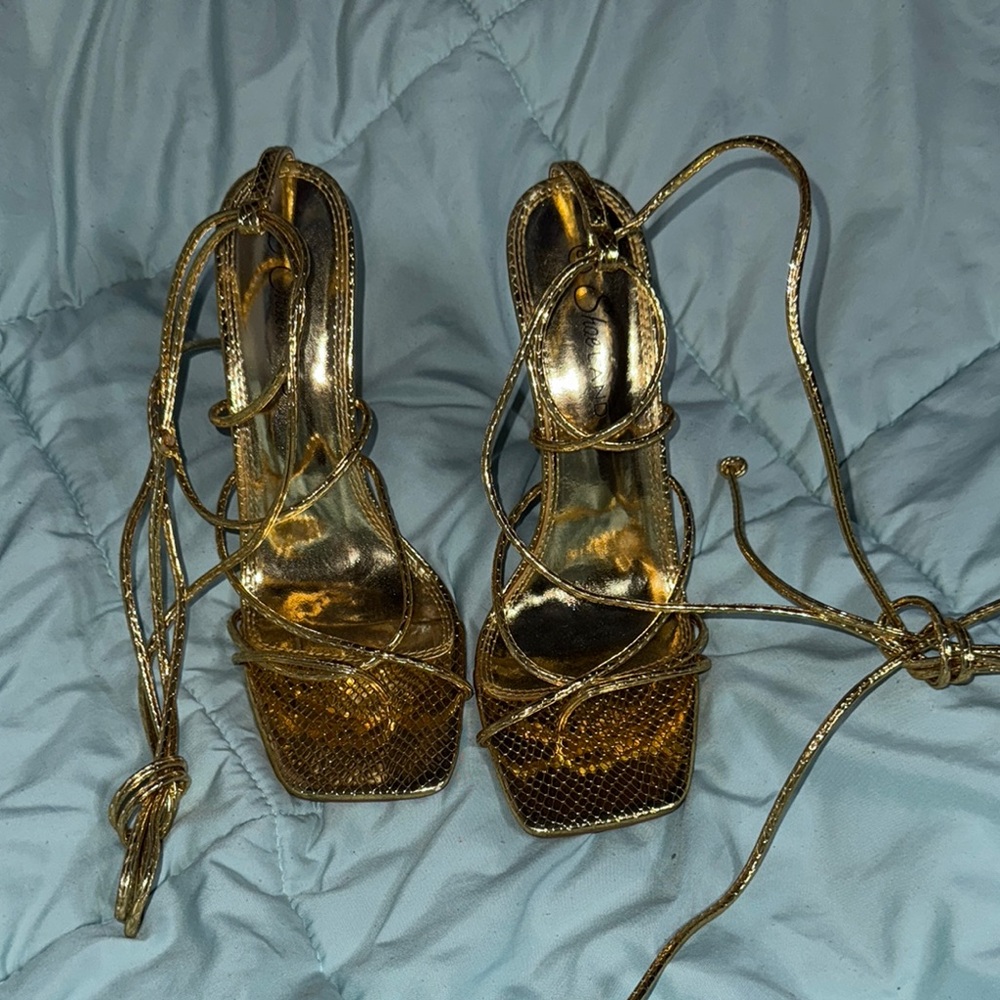 Gold Strappy Women's Heels